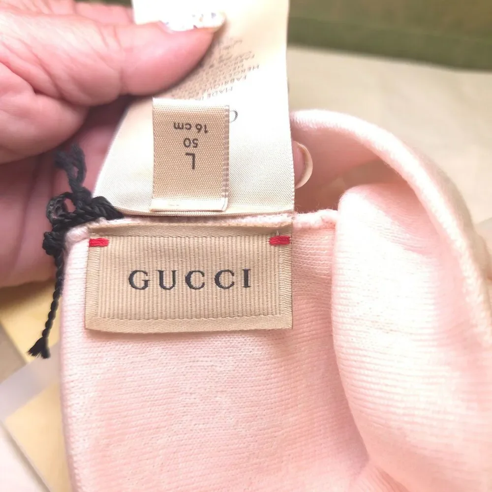 Gucci Baby GG Wool Beanie Pink White Size L 50 16cm Italy Box Tags